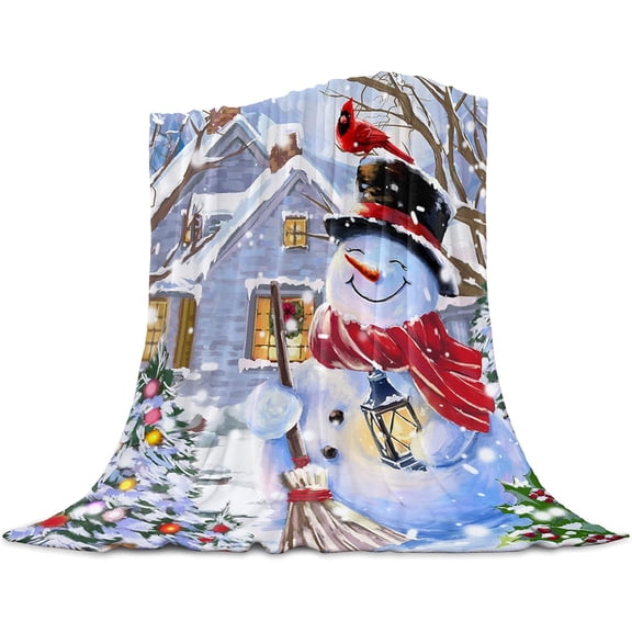 Ultra Soft Flannel Fleece Bed Blanket Happy Snowman and Cardinalis Winter Holiday Merry Christmas Blanket All Season Warm Fuzzy Light Weight Cozy Plush Blankets for Living Room 40 x 50 inches