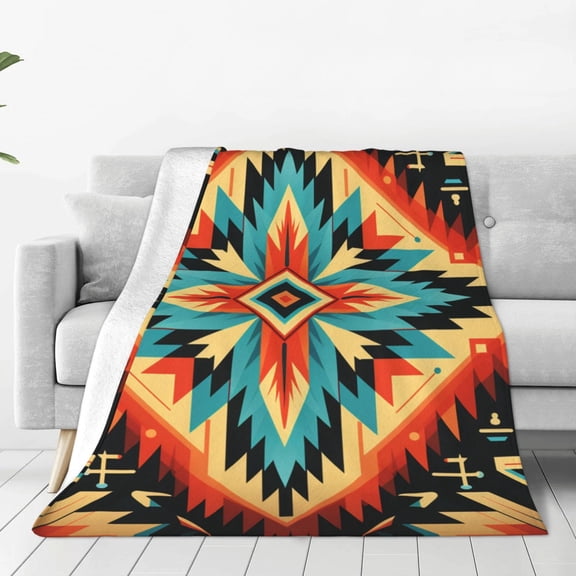 Ultra-Soft Flannel Fleece Blanket 80x60, Anti-Pilling Throw Blanket, for Couch Bed Sofa Travel Camping , Aztec Baja Southwest Native Western Art