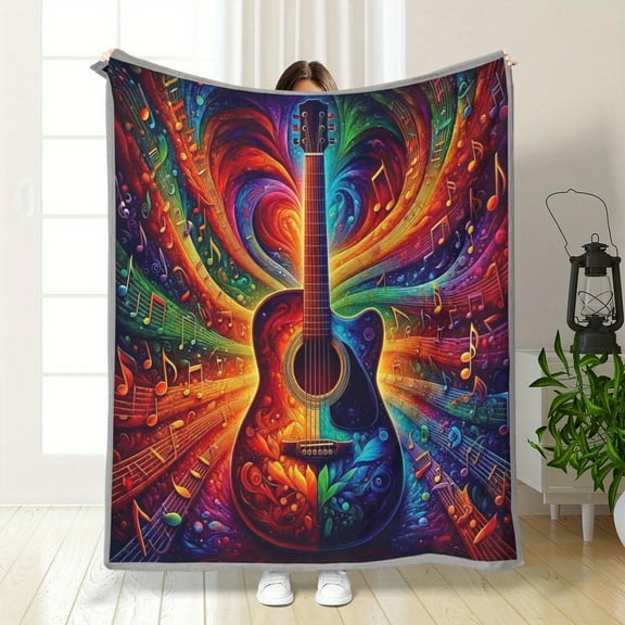 Ultra-Soft Flannel Guitar Print Blanket – Vibrant Music-Themed Design Cozy Home & Office Throw All-Season Warmth Perfect Gift for Music Lovers
