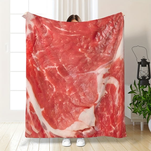 Ultra-Soft Flannel Throw Blanket with 3D Beef Print Perfect Gift for Men Women Parents & Siblings Versatile & Lightweight Ideal for Bed Sofa Camping Travel All-Season Comfort