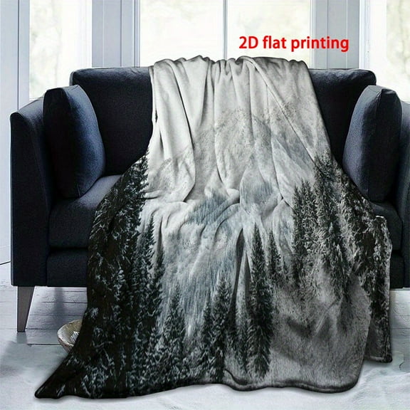 Ultra-Soft Flannel Throw Blanket - Winter Wonderland Snow-Covered Mountains & Forest Trails Design, Durable Micro Fleece, Machine Washable, All-Season Cozy Warmth for Bed, Couch, or Home Decor, Blank