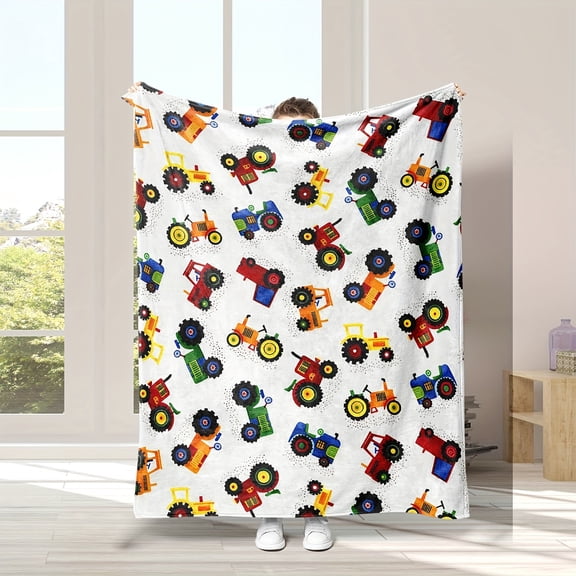 [Ultra-Soft Flannel] Ultra-Soft Flannel Tractor Blanket | Cozy & Warm, Digital Printed, Plush Cover | All Seasons, Sofa, Bed, Travel, Camping, Gift, Interior Decoration, Contemporary Style