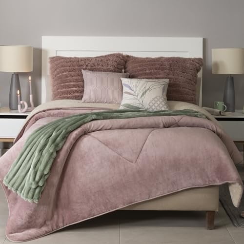 Ultra-Soft Full/Queen Size Sherpa Blanket, Cozy and Warm Double-Sided Cream and Pink Plush Blanket, Lilac, 79" x 88", Machine Washable
