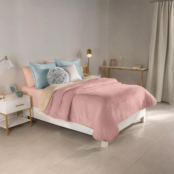 Ultra-Soft Full/Queen Size Sherpa Blanket, Cozy and Warm Double-Sided Plush Blanket, Cream and Blush, Pink Dream, 79" x 88", Machine Washable