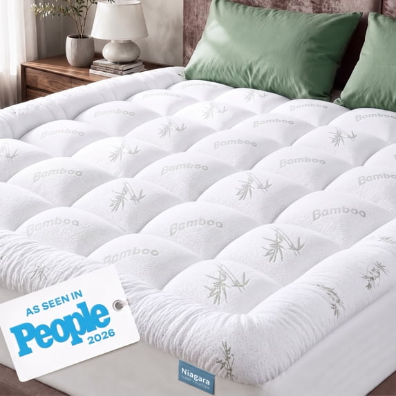 Ultra Soft Full Size Mattress Topper - Viscose Made from Bamboo Pillow Top Mattress Pad for Back Pain Relief - Naturally Cooling for Hot Sleepers, White