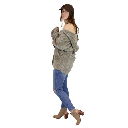 Ultra Soft Fuzzy Fleece Teddy Hoodie with Pockets Open Front