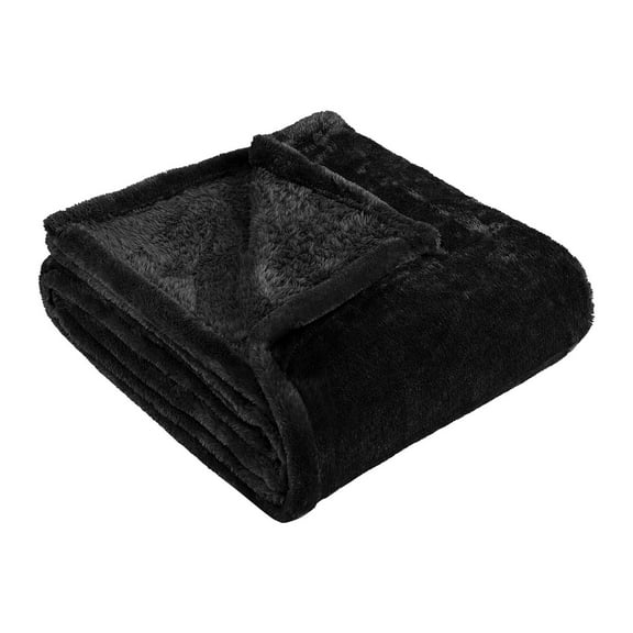 Ultra-Soft Fuzzy Velvety Sheen Fleece Blanket Black / Throw