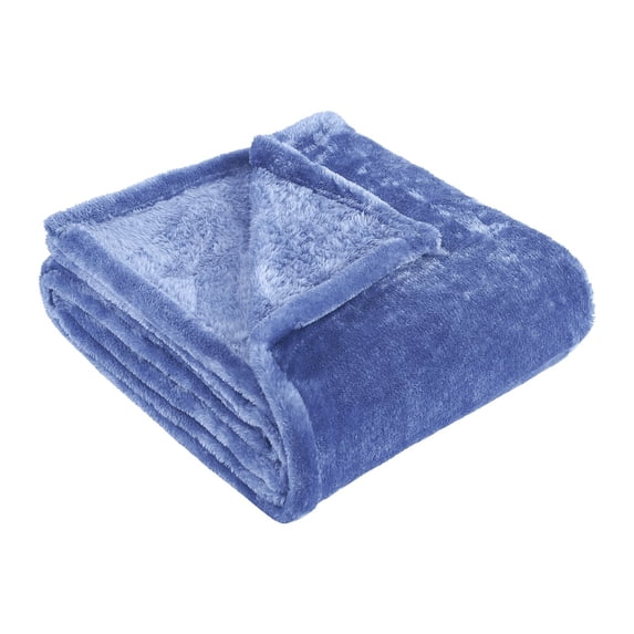 Ultra-Soft Fuzzy Velvety Sheen Fleece Blanket Blue / Throw