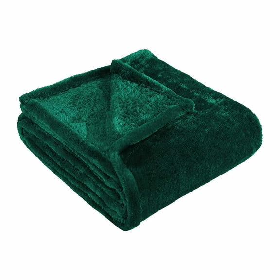 Ultra-Soft Fuzzy Velvety Sheen Fleece Blanket Evergreen / Throw