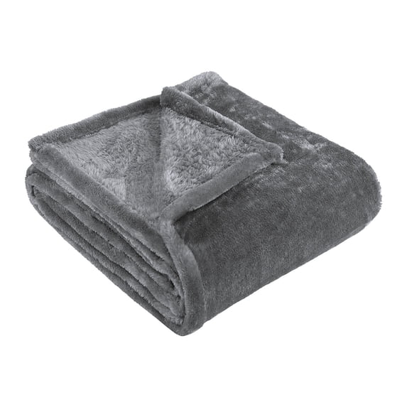 Ultra-Soft Fuzzy Velvety Sheen Fleece Blanket Silver / Twin