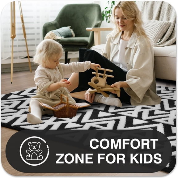 Ultra Soft Geometric Bedroom Rugs Memory Foam Carpet, Black 5 x 8 Feet, Cozy Area Rugs for Living Room Couch Dorm Bedside Kids Girls Teens Room Nursery Dr Floor Mat