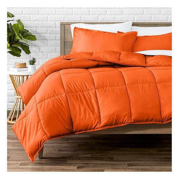 Ultra-Soft Goose Down Comforter PCY Queen Orange Premium 1800 Series All Season Bedroom Warmth