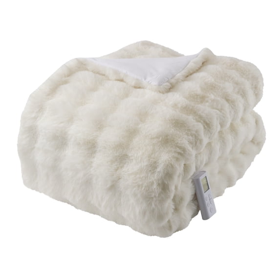 Ultra Soft Heated Blanket King Size - Soft Faux Fur Comforter, 6 Heat Levels, Wireless Controller, Fast Heating, 10H Auto-Off, Washable, Ideal Winter Bedding - Cream, 104x90 Inches