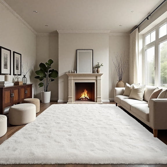 Ultra Soft Indoor Modern Area Rugs Fluffy Living Room Carpets for Children Bedroom Home Dr Nursery Rug 6x9 Feet, Cream