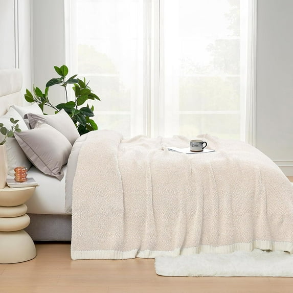 Ultra Soft Ivory Bedding Blanket Twin XL, Warm Fluffy Microfiber Blankets for Bed, Living Room, Oversized Bed Blanket Dupes, Heather Ivory, 66x90 inches