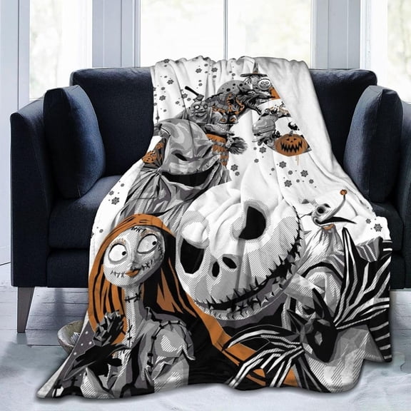Ultra Soft Jack Christmas Throw Blanket Warm Bed Flannel Blankets for Travelling Camping Sofa Bedroom Living Room Decor Gifts