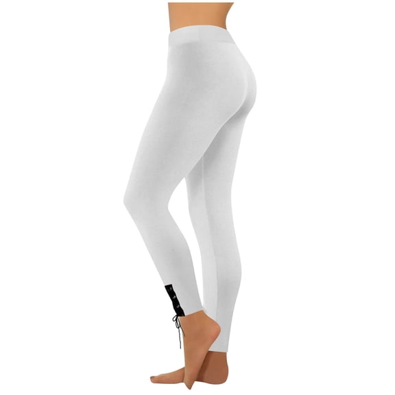Ultra Soft Leggings for Women Yoga Workout Pant with Crisscross Lace-up Bottom Trendy Active Gym Clothes (2XL, White)