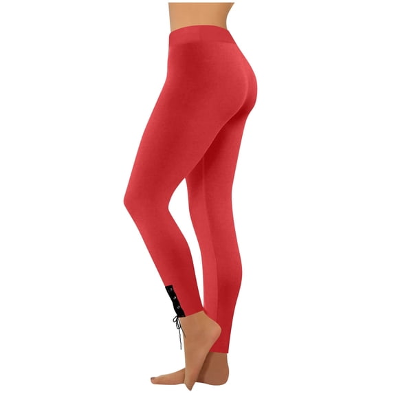 Ultra Soft Leggings for Women Yoga Workout Pant with Crisscross Lace-up Bottom Trendy Active Gym Clothes (XS, Red)