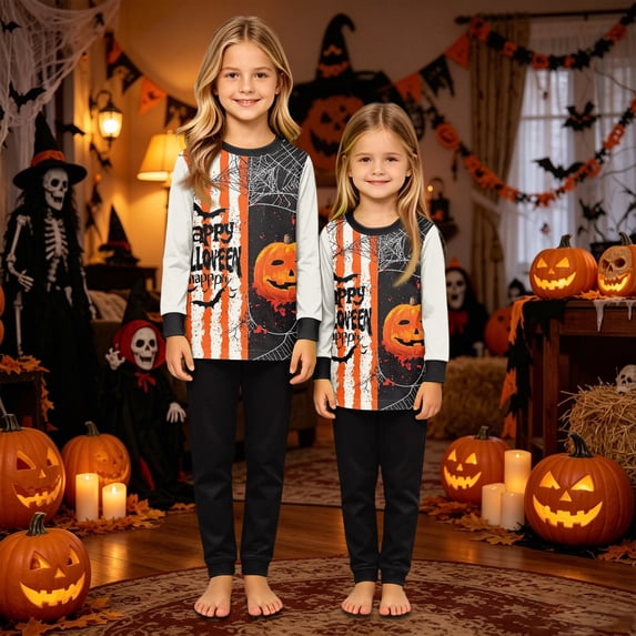 Ultra Soft Matching Family Halloween Pajamas PJs Set, Spooky Pumpkin Ghost Long Sleeve Top Pants Lounge Sleepwear Outfits