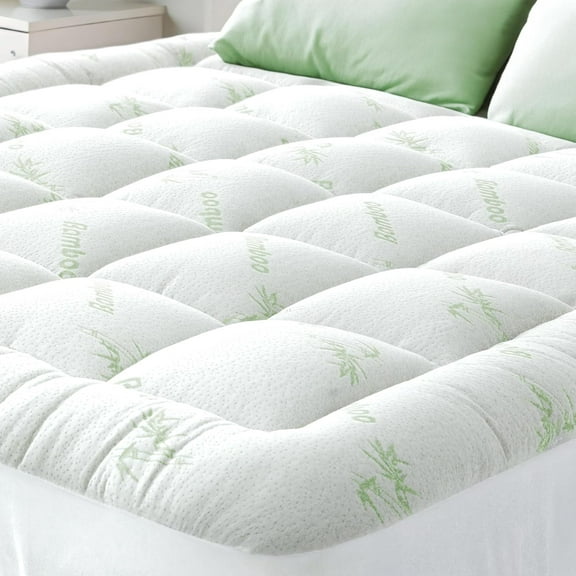Ultra Soft Mattress Topper | Pillow Top Mattress Pad | Back Pain Relief | Naturally Cooling | Hot Sleepers| Green | Full Size