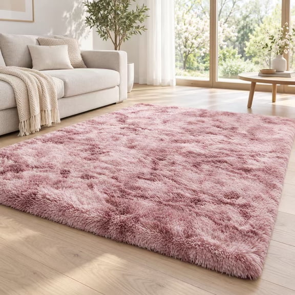 H&D Shag Pink Fade Area Rug, 5 x 8 ft, Soft Fluffy, Machine Washable