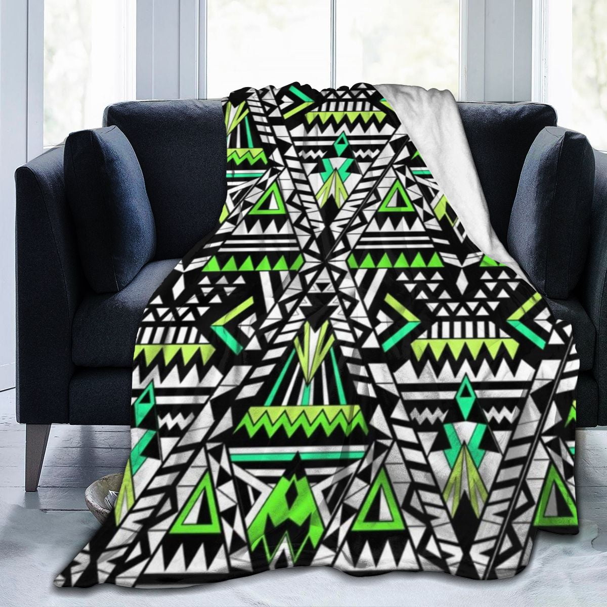 UltraSoft Micro Fleece Blanket,Abstract Green Pattern Geometric Aztec