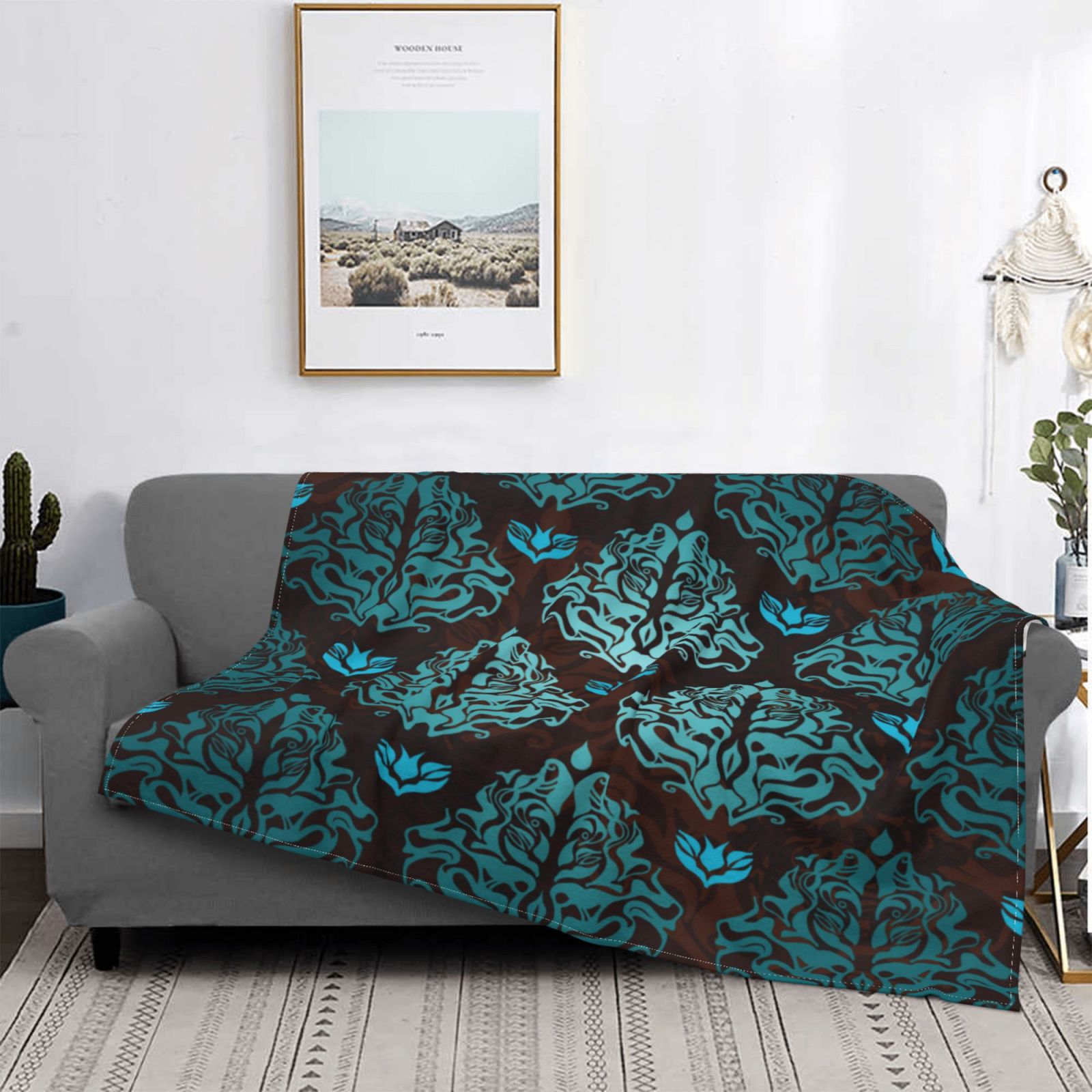 UltraSoft Micro Fleece Blanket,Abstract Vintage Floral Design Damask