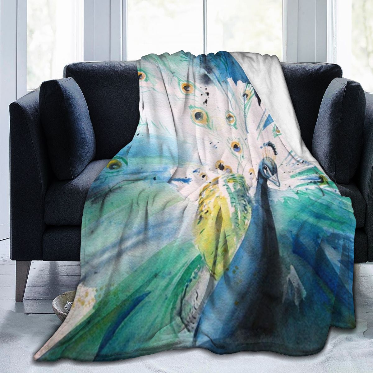 UltraSoft Micro Fleece Blanket,Animnal Watercolor Wild Creature Blue