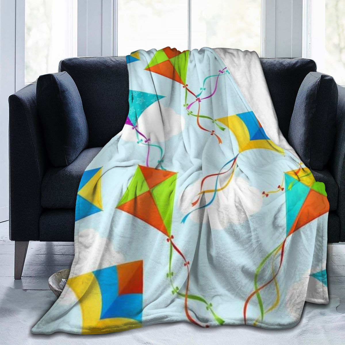 UltraSoft Micro Fleece Blanket,Beach Kite Background Pattern Sky