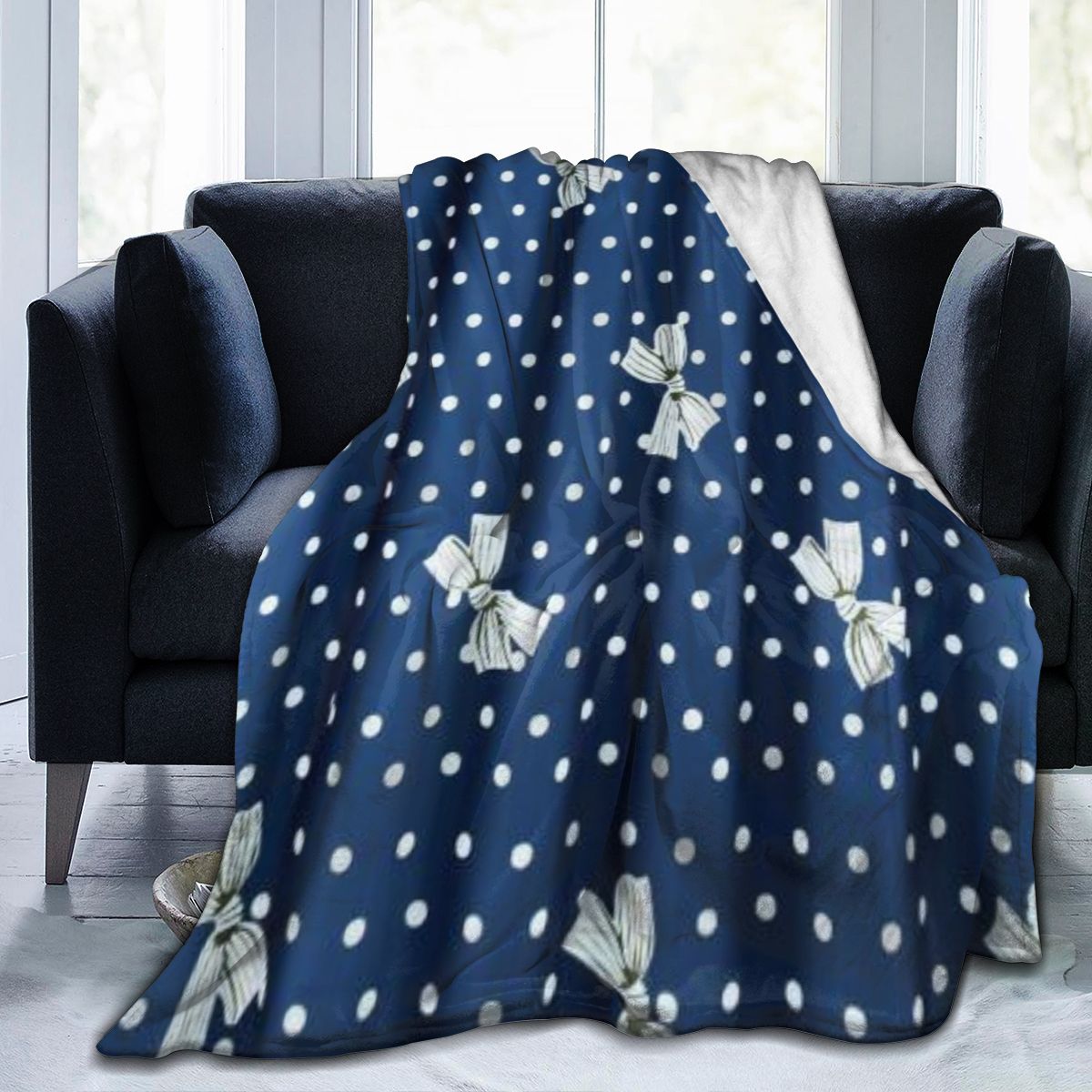 UltraSoft Micro Fleece Blanket,Blue Bowknot Dots,Custom Home Decor