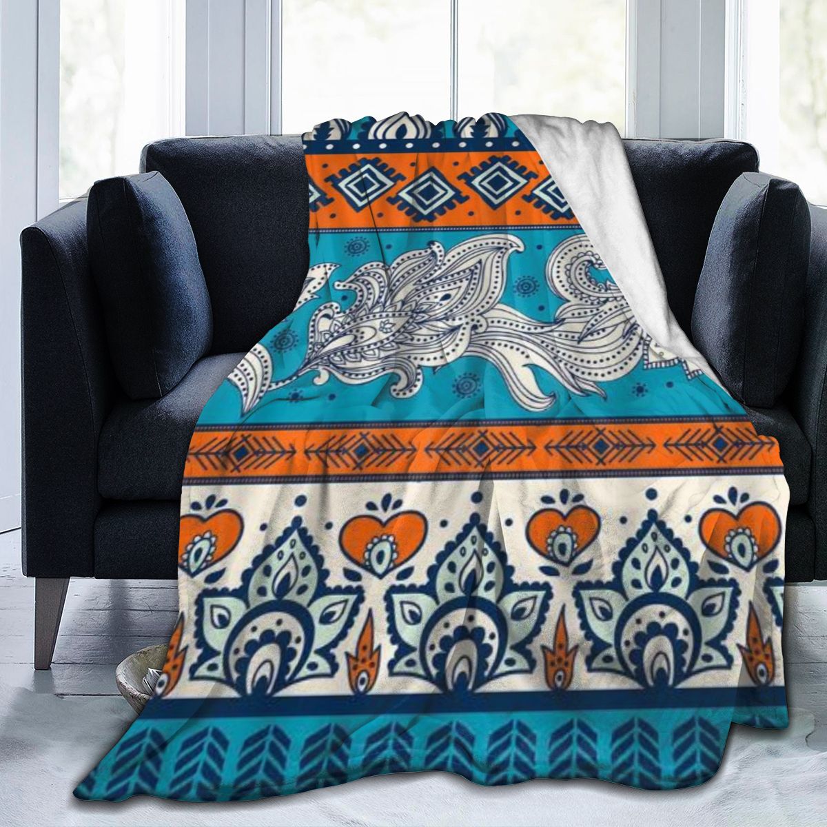 UltraSoft Micro Fleece Blanket,Bohemian Aztec Flower Tribal Mexican