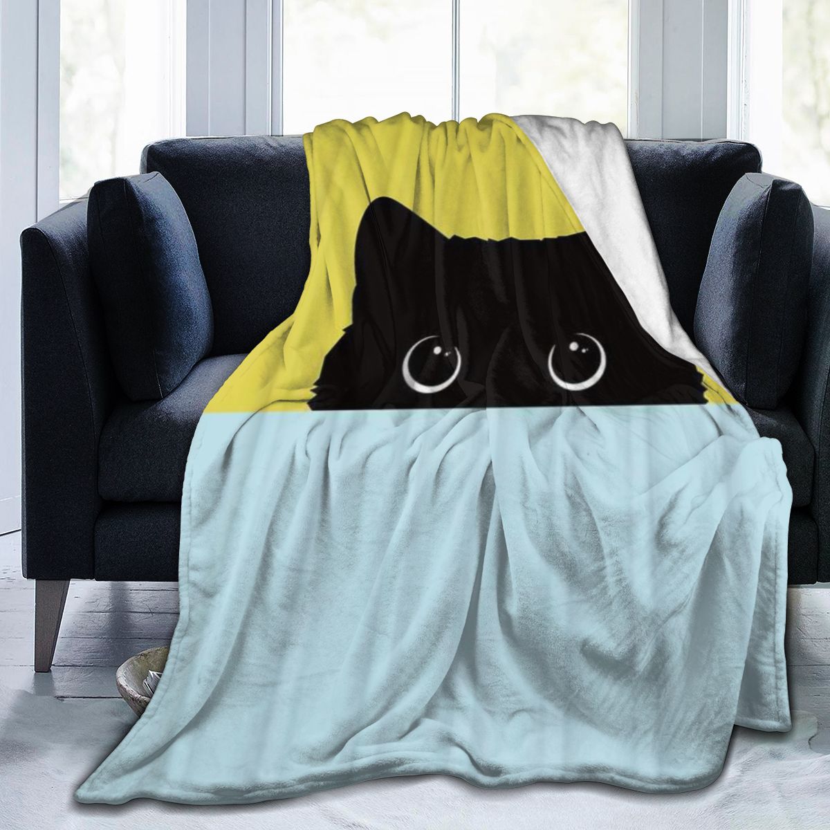 UltraSoft Micro Fleece Blanket,Cartoon Lovely Cat Peeking Print,Custom