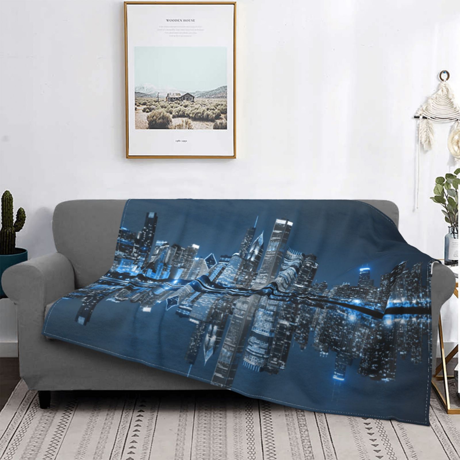 UltraSoft Micro Fleece Blanket,Chicago Skyline，Sleeping Dramatic