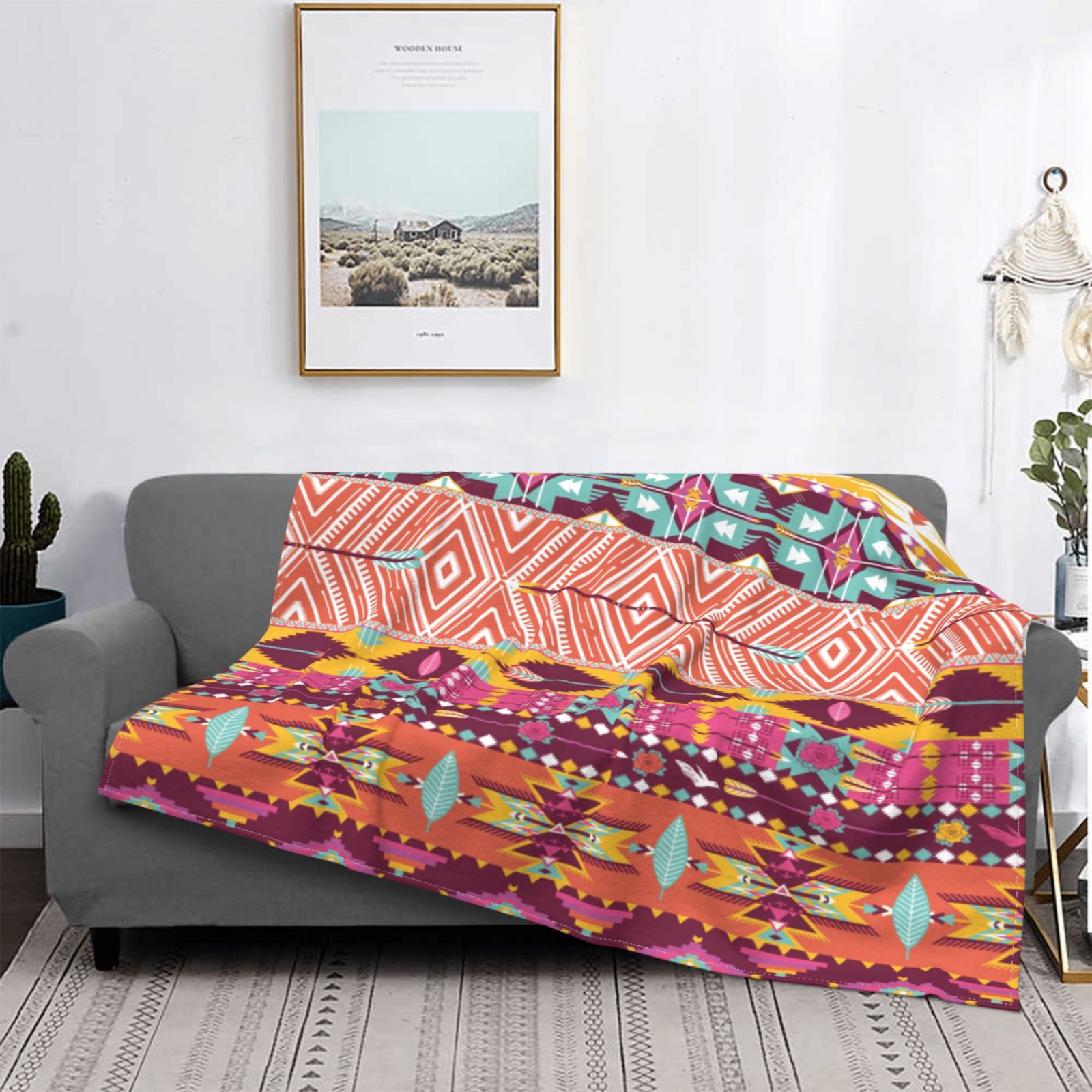 UltraSoft Micro Fleece Blanket,Colorful Cultural Art Borders Vintage