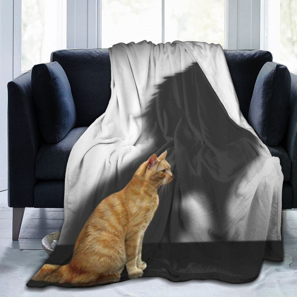 UltraSoft Micro Fleece Blanket,Cute Cat Kitten Lion Shadow Gray