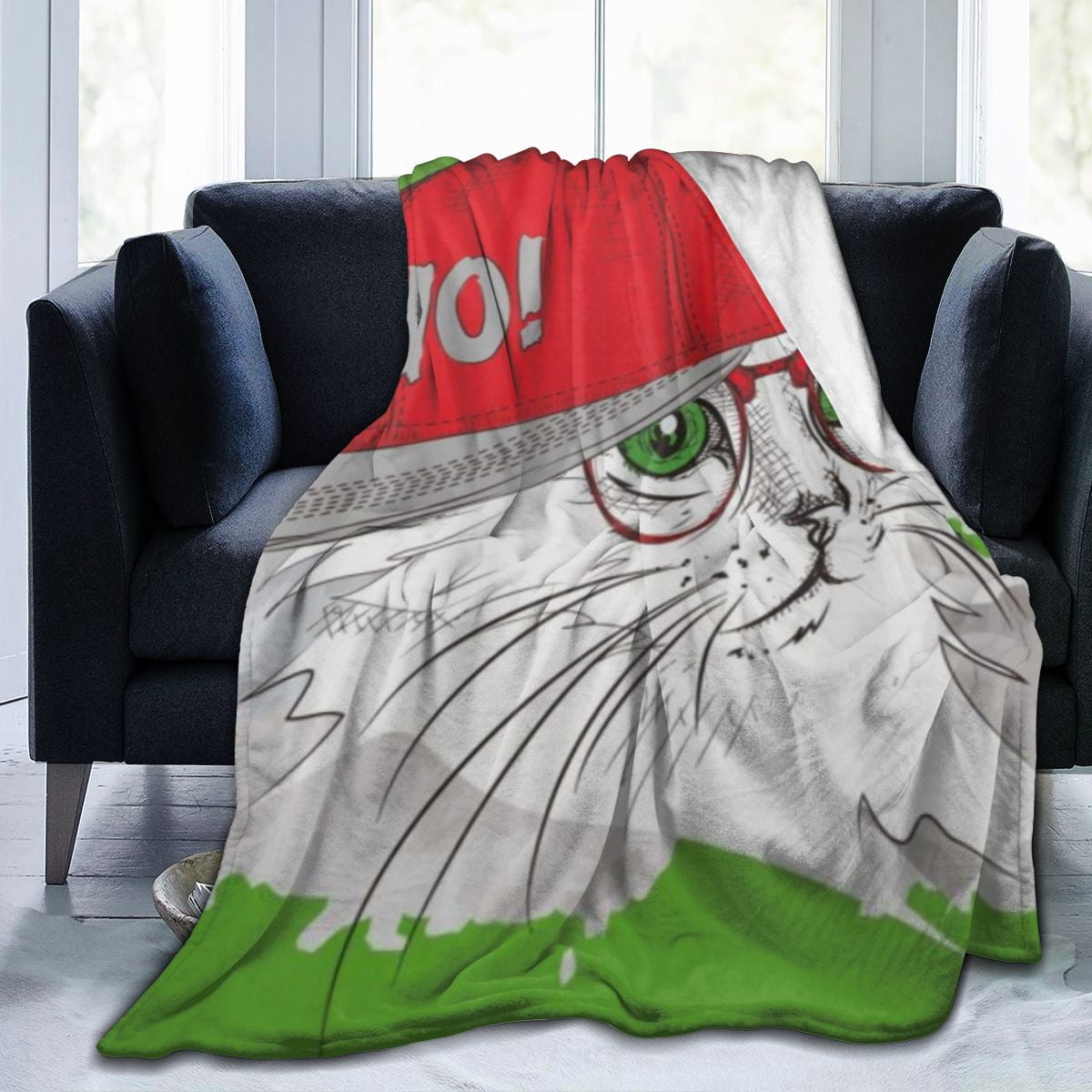 UltraSoft Micro Fleece Blanket,Cute Hip Hop Cat Illustration,Custom