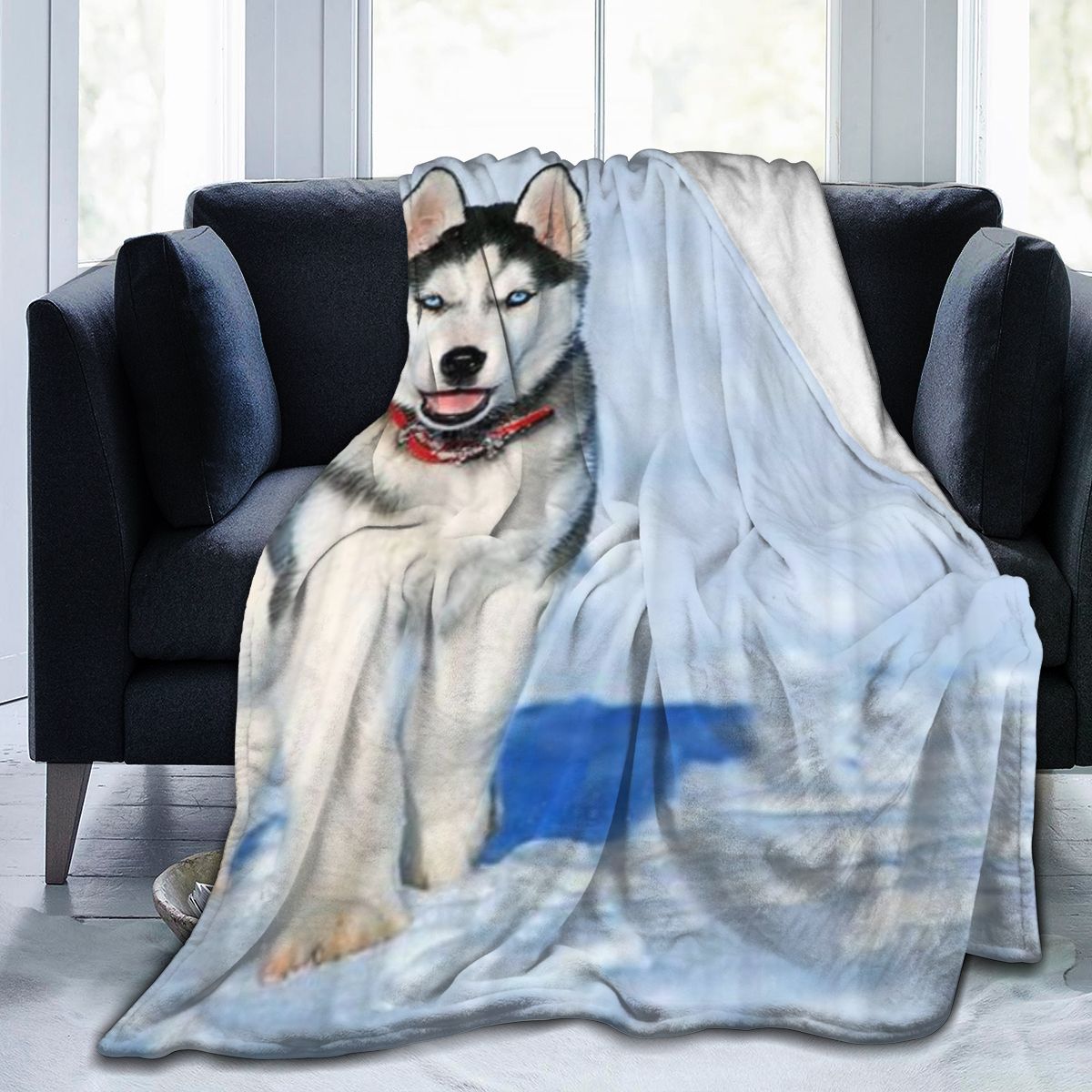UltraSoft Micro Fleece Blanket,Dog Husky Simple Puppy Winter Snow