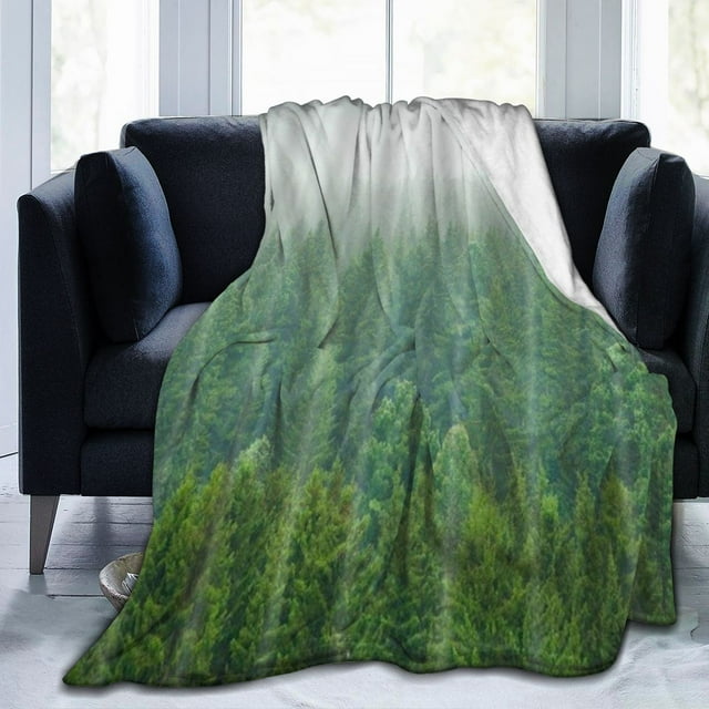 UltraSoft Micro Fleece Blanket,Foggy Forest Nature Landscape With