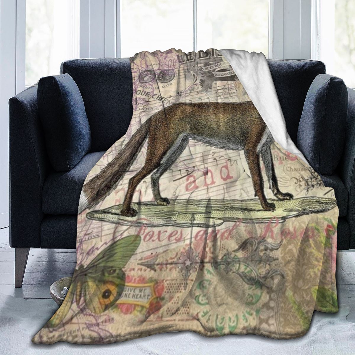 UltraSoft Micro Fleece Blanket,Fox Vintage Animal Foxy Gift,Custom Home Decor Warm Throw