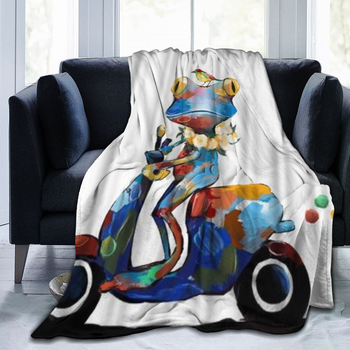 UltraSoft Micro Fleece Blanket,Funny Frog Driving Motorcycle,Custom