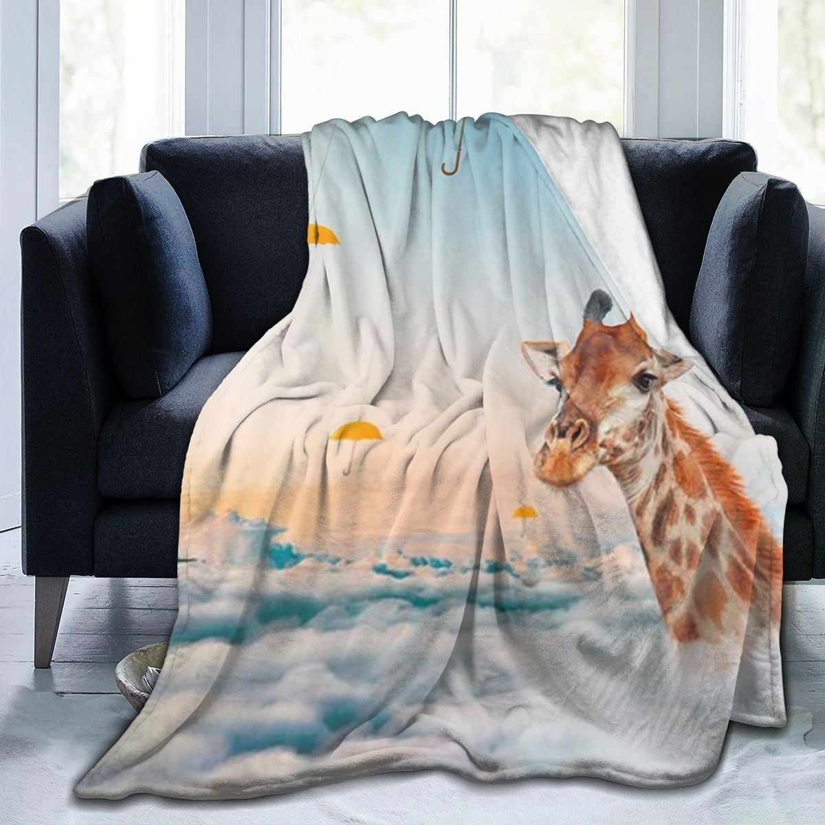 UltraSoft Micro Fleece Blanket,Funny Giraffe Head Above Clouds And