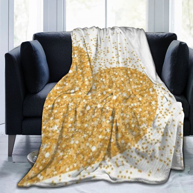 UltraSoft Micro Fleece Blanket,Gold Heart Love Glitter Pattern Digital