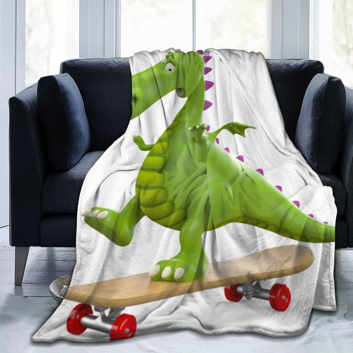 UltraSoft Micro Fleece Blanket,Green Cartoon Dinosaur Playing