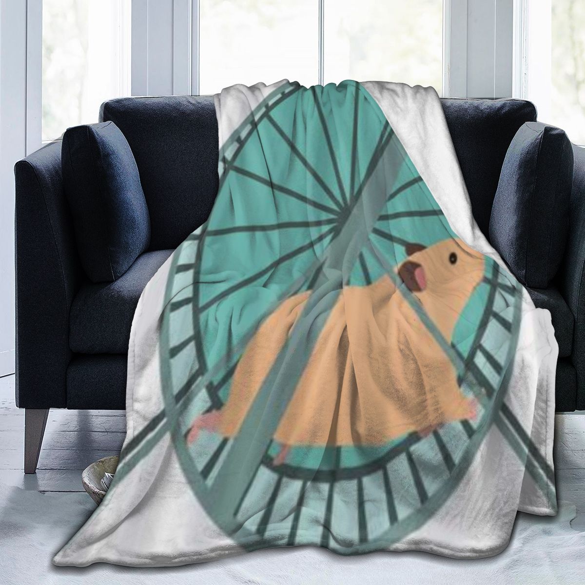 UltraSoft Micro Fleece Blanket,Hamster In A Wheel Hand Drawn Doodled