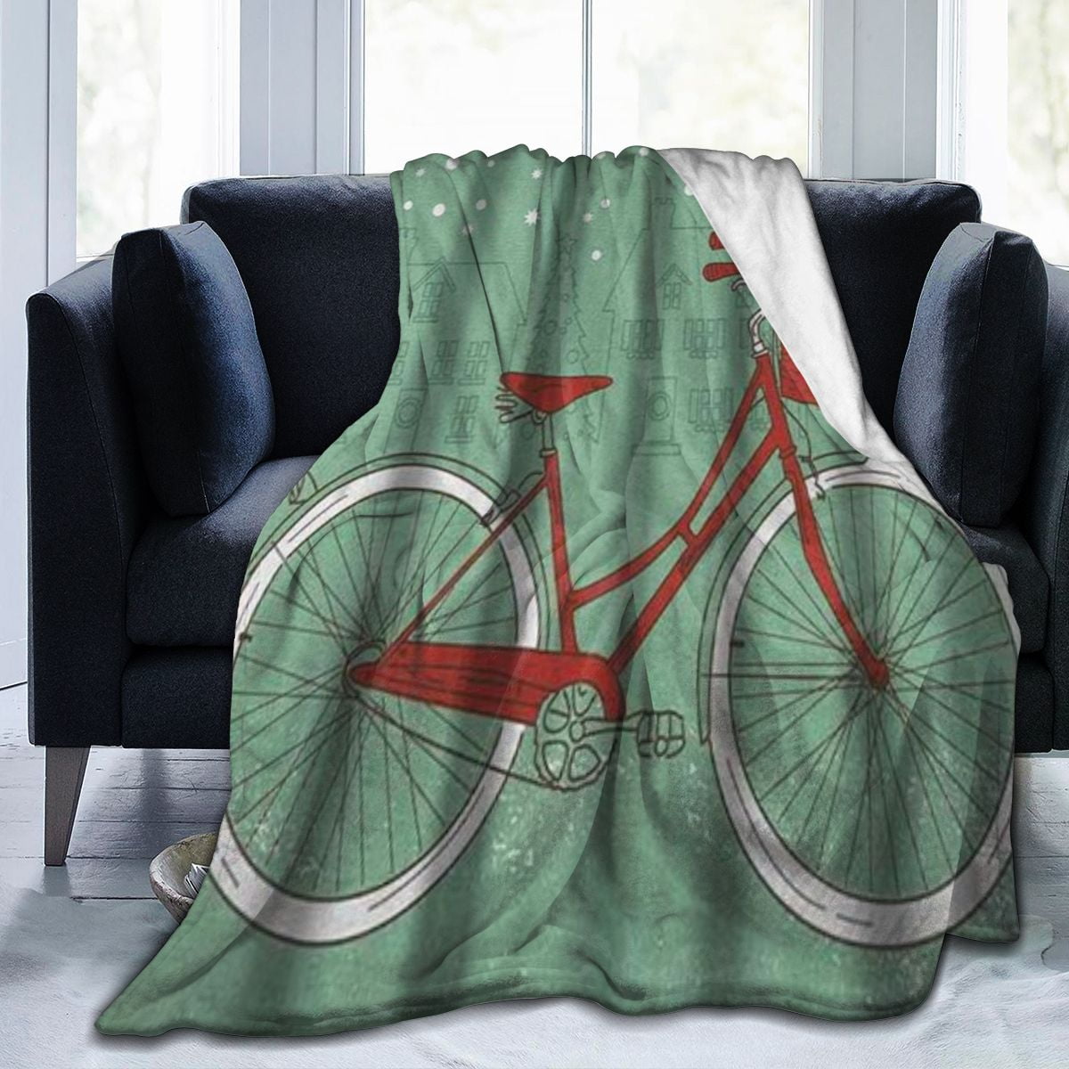 UltraSoft Micro Fleece Blanket,Hand Drawn Vintage Bike With Small Xmas