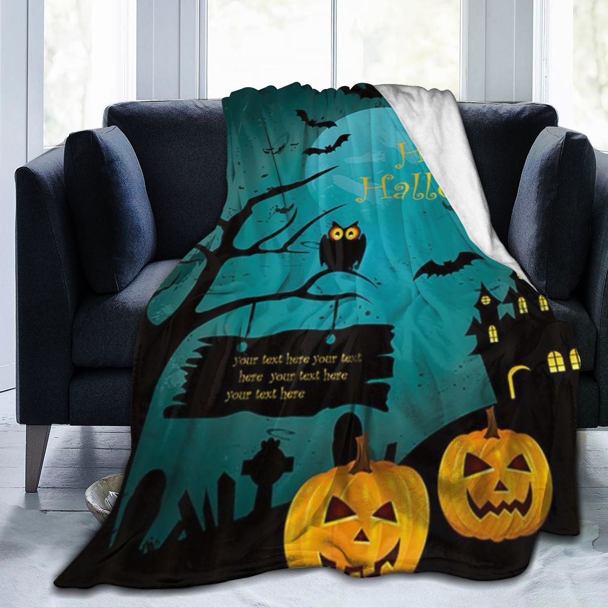 UltraSoft Micro Fleece Blanket,Happy Halloween Pumpkin Gothic Horrible