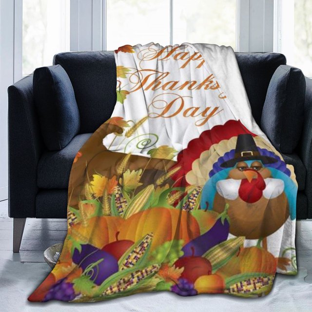 UltraSoft Micro Fleece Blanket,Happy Thanksgiving Cute Fall Harvest