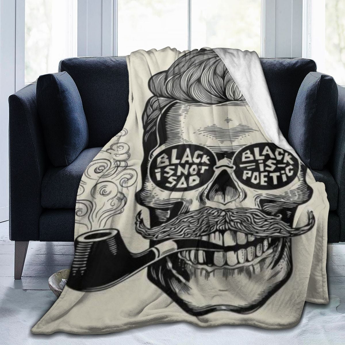 UltraSoft Micro Fleece Blanket,Hipster Gentleman Skull With Mustache