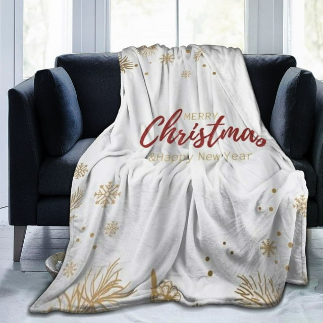 UltraSoft Micro Fleece Blanket,Merry Christmas Gold Pine Leaves,Custom