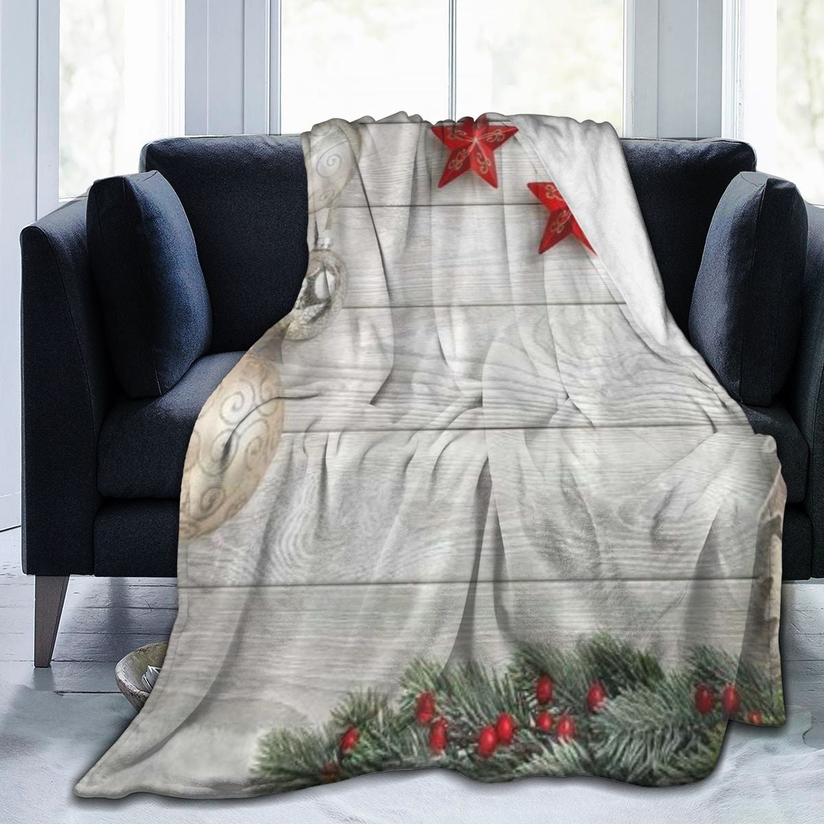 UltraSoft Micro Fleece Blanket,Merry Christmas Unique Design Wood